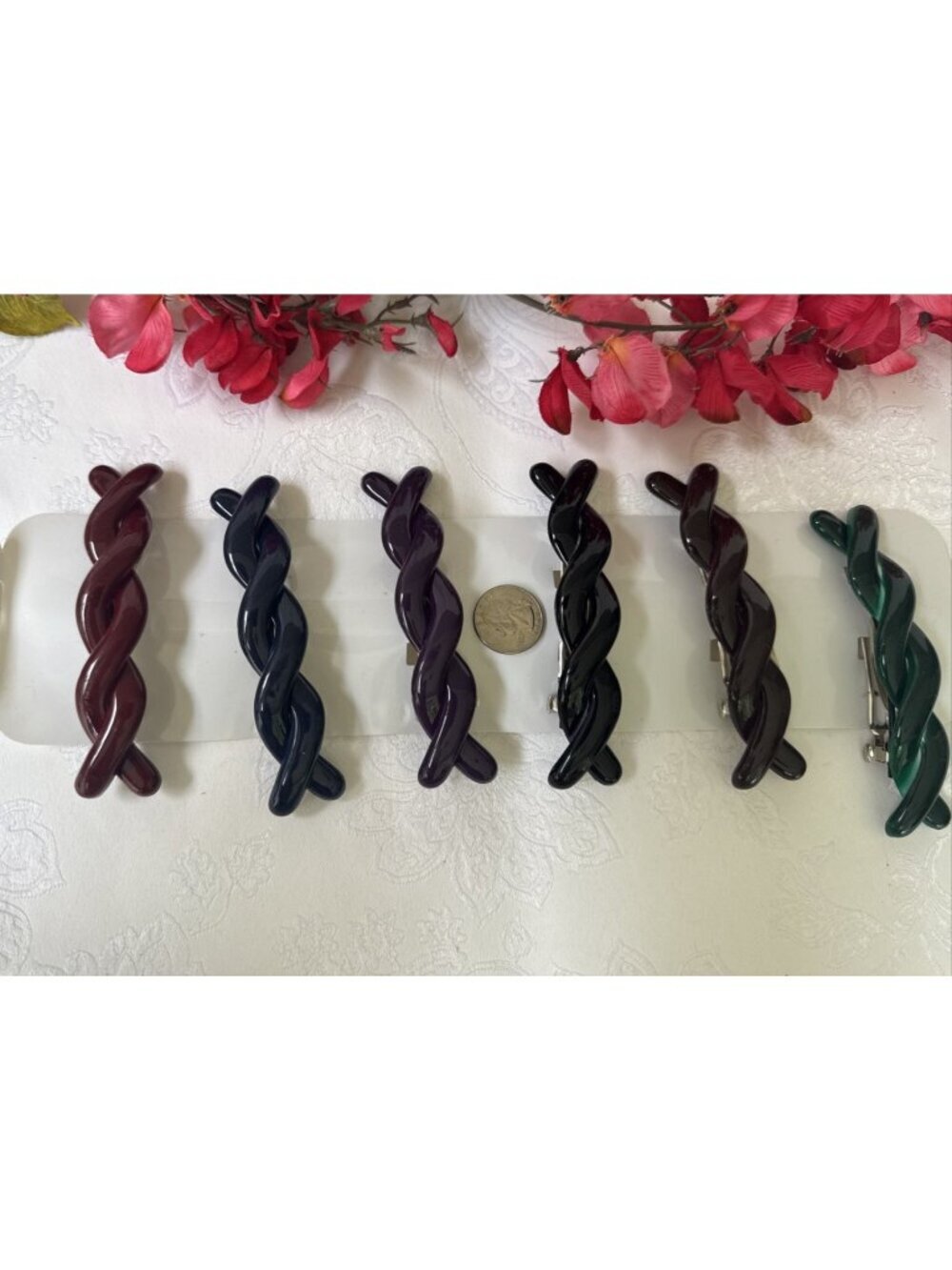6 Piece Twisted Acrylic 5" Hair Barrette Pin Clip Brown Black Green Plum NEW